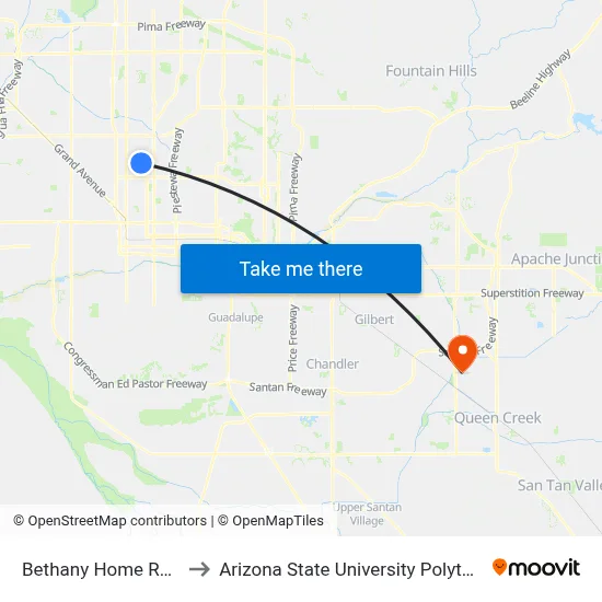 Bethany Home Rd & 7th Av to Arizona State University Polytechnic campus map