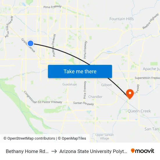 Bethany Home Rd & 41st Av to Arizona State University Polytechnic campus map