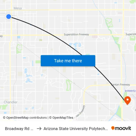 Broadway Rd & Date to Arizona State University Polytechnic campus map