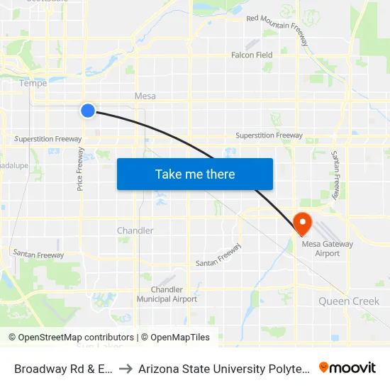 Broadway Rd & El Dorado to Arizona State University Polytechnic campus map