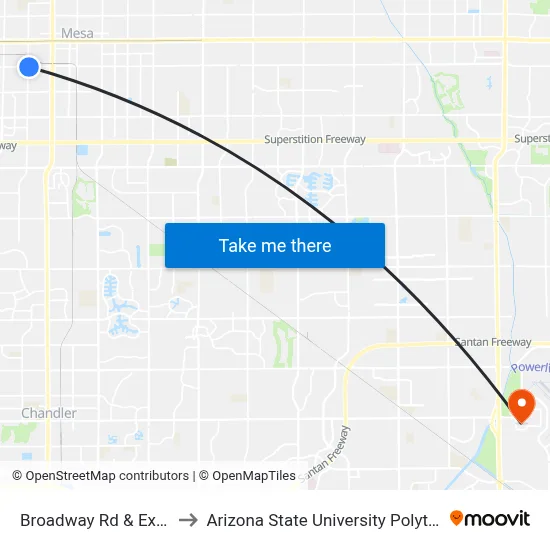 Broadway Rd & Extension Rd to Arizona State University Polytechnic campus map