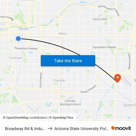 Broadway Rd & Industrial Park Av to Arizona State University Polytechnic campus map