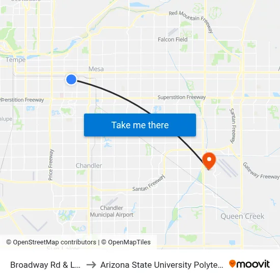 Broadway Rd & Longmore to Arizona State University Polytechnic campus map