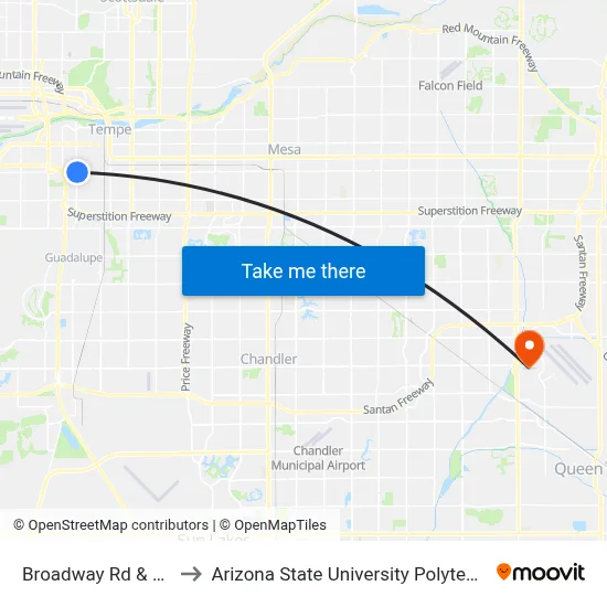Broadway Rd & Priest Dr to Arizona State University Polytechnic campus map