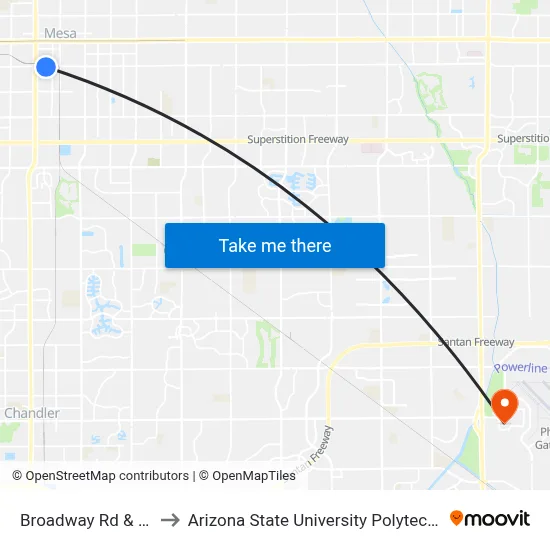 Broadway Rd & Robson to Arizona State University Polytechnic campus map