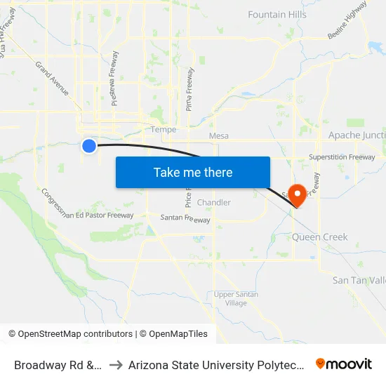Broadway Rd & 9th Av to Arizona State University Polytechnic campus map
