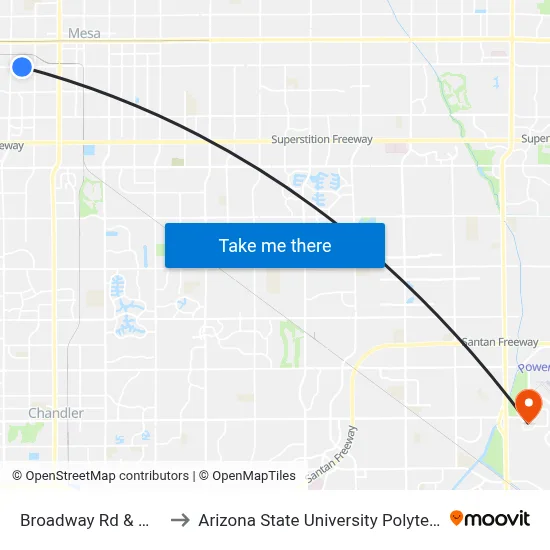 Broadway Rd & Westwood to Arizona State University Polytechnic campus map