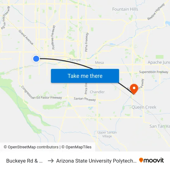 Buckeye Rd & 25th Av to Arizona State University Polytechnic campus map