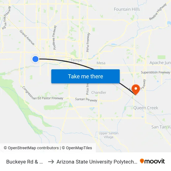 Buckeye Rd & 29th Av to Arizona State University Polytechnic campus map