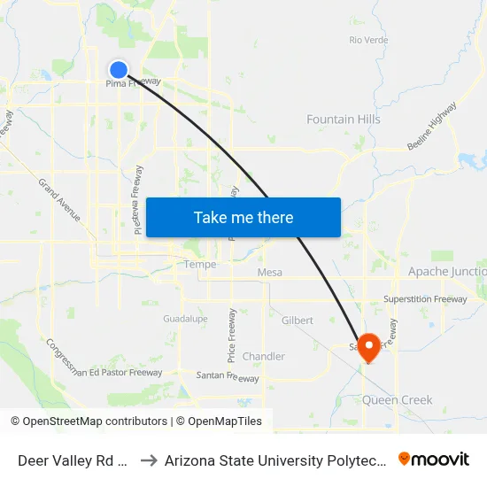 Deer Valley Rd & 7th St to Arizona State University Polytechnic campus map