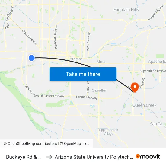 Buckeye Rd & 41st Av to Arizona State University Polytechnic campus map