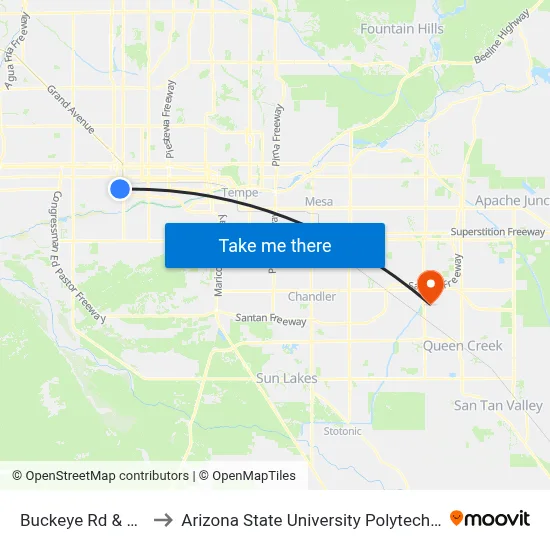 Buckeye Rd & 21st Av to Arizona State University Polytechnic campus map
