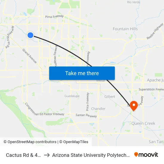 Cactus Rd & 44th Dr to Arizona State University Polytechnic campus map