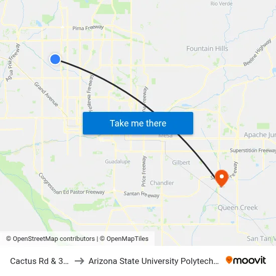Cactus Rd & 35th Av to Arizona State University Polytechnic campus map