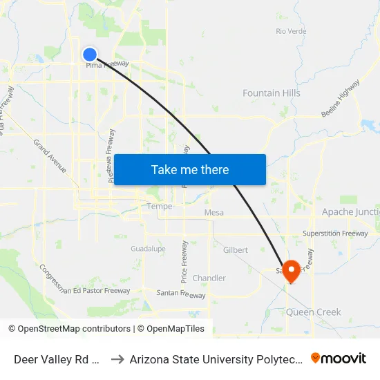 Deer Valley Rd & 3rd Av to Arizona State University Polytechnic campus map