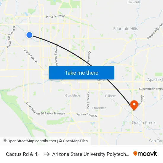 Cactus Rd & 49th Av to Arizona State University Polytechnic campus map