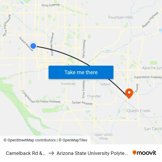 Camelback Rd & 31st Av to Arizona State University Polytechnic campus map