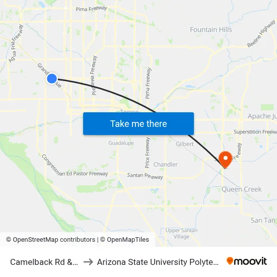 Camelback Rd & 43rd Av to Arizona State University Polytechnic campus map