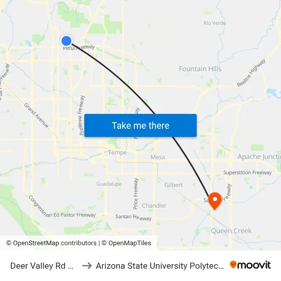 Deer Valley Rd & 3rd Av to Arizona State University Polytechnic campus map