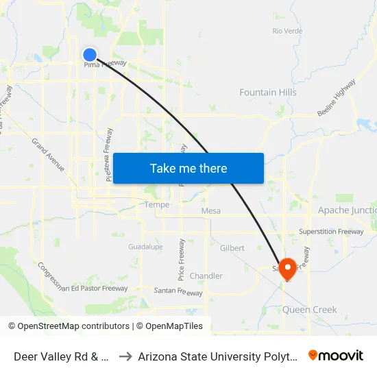 Deer Valley Rd & Central Av to Arizona State University Polytechnic campus map