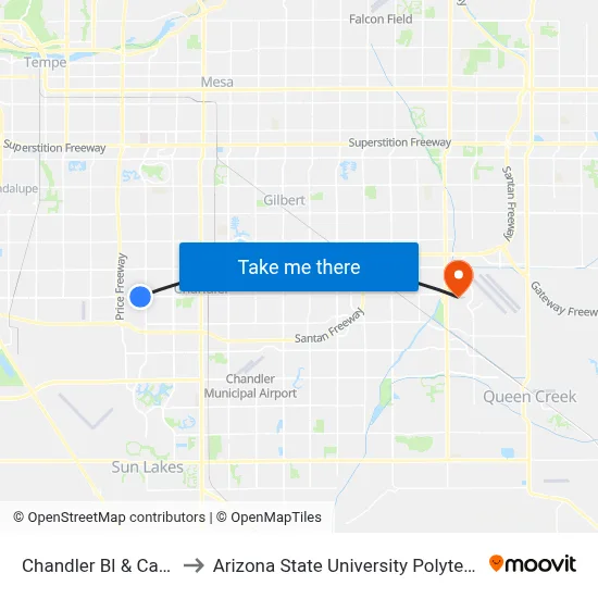 Chandler Bl & Carriage Ln to Arizona State University Polytechnic campus map