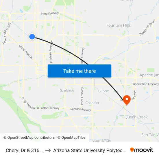 Cheryl Dr & 3161 West to Arizona State University Polytechnic campus map