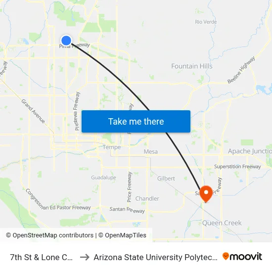 7th St & Lone Cactus Dr to Arizona State University Polytechnic campus map