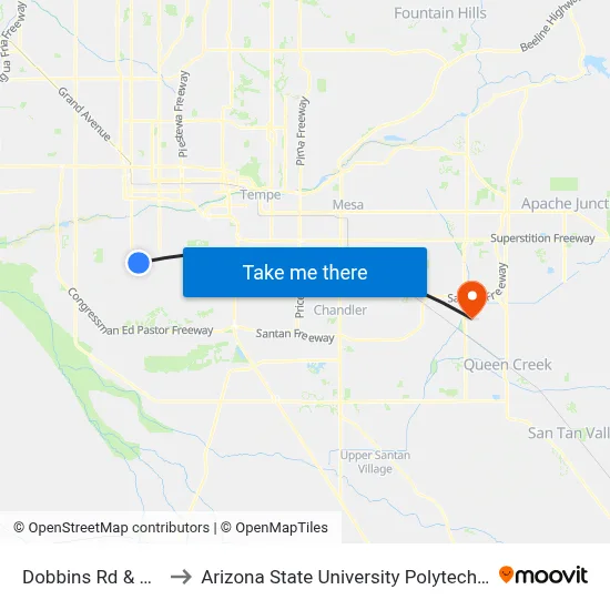 Dobbins Rd & 15th Av to Arizona State University Polytechnic campus map