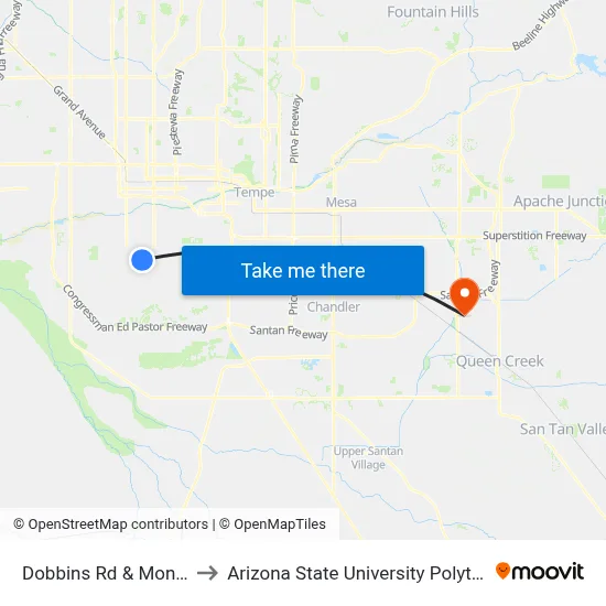 Dobbins Rd & Montezuma St to Arizona State University Polytechnic campus map