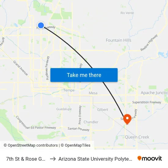 7th St & Rose Garden Ln to Arizona State University Polytechnic campus map
