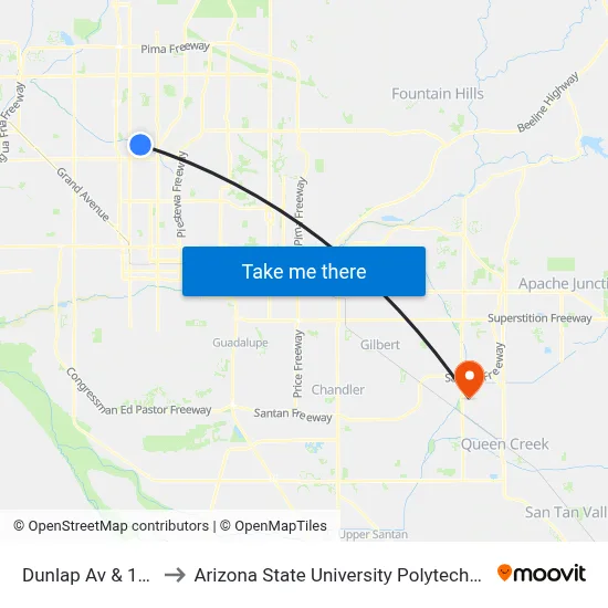 Dunlap Av & 11th Av to Arizona State University Polytechnic campus map