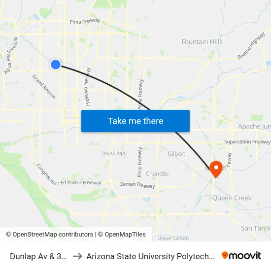 Dunlap Av & 31st Av to Arizona State University Polytechnic campus map