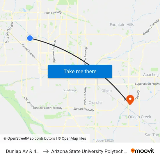 Dunlap Av & 43rd Av to Arizona State University Polytechnic campus map