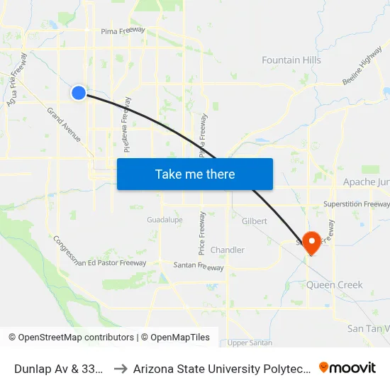 Dunlap Av & 3300 West to Arizona State University Polytechnic campus map