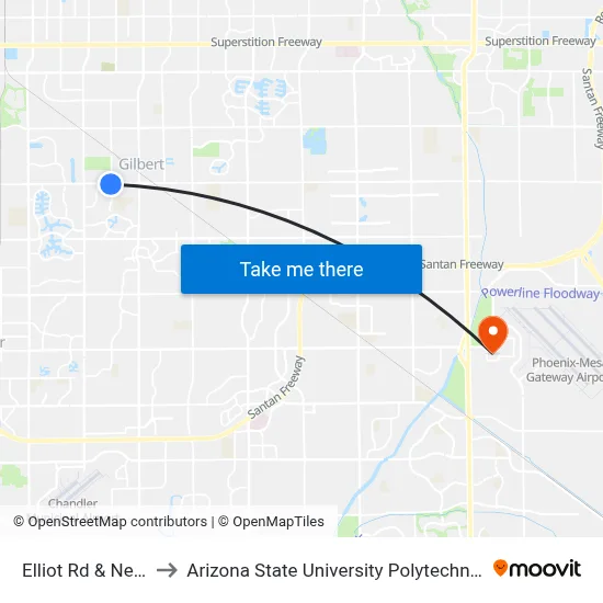 Elliot Rd & Neely St to Arizona State University Polytechnic campus map
