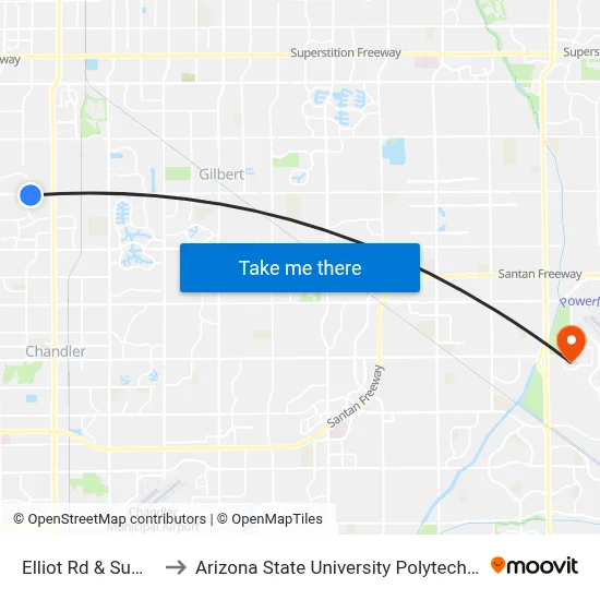 Elliot Rd & Summit Pl to Arizona State University Polytechnic campus map