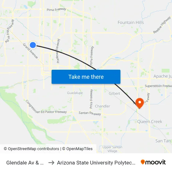 Glendale Av & 41st Av to Arizona State University Polytechnic campus map