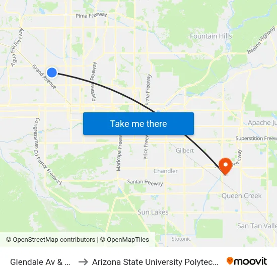 Glendale Av & 43rd Av to Arizona State University Polytechnic campus map