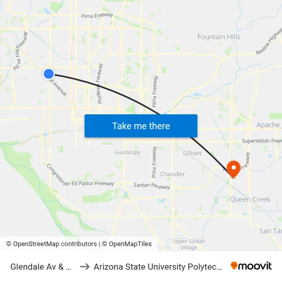Glendale Av & 54th Av to Arizona State University Polytechnic campus map