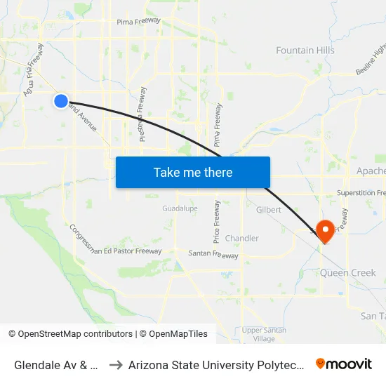 Glendale Av & 63rd Av to Arizona State University Polytechnic campus map