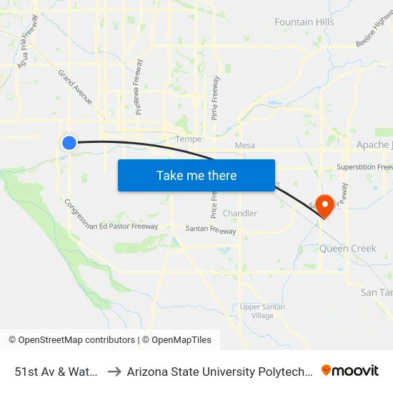 51st Av & Watkins St to Arizona State University Polytechnic campus map