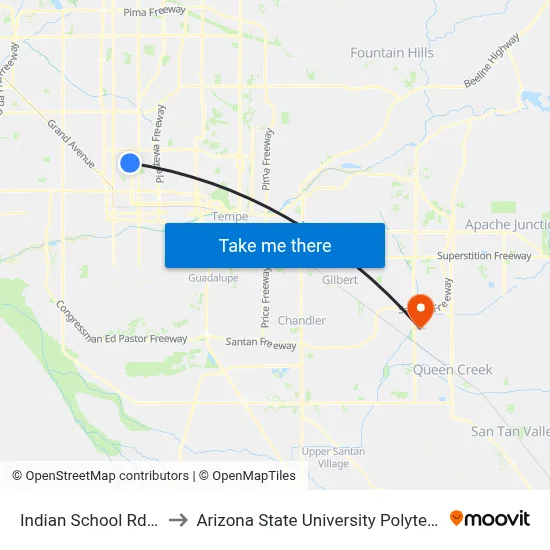 Indian School Rd & 3rd Av to Arizona State University Polytechnic campus map