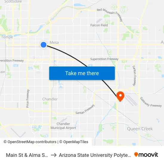 Main St & Alma School Rd to Arizona State University Polytechnic campus map