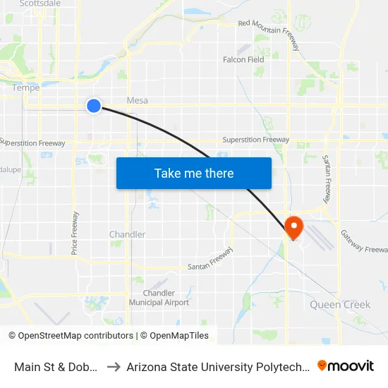 Main St & Dobson Rd to Arizona State University Polytechnic campus map