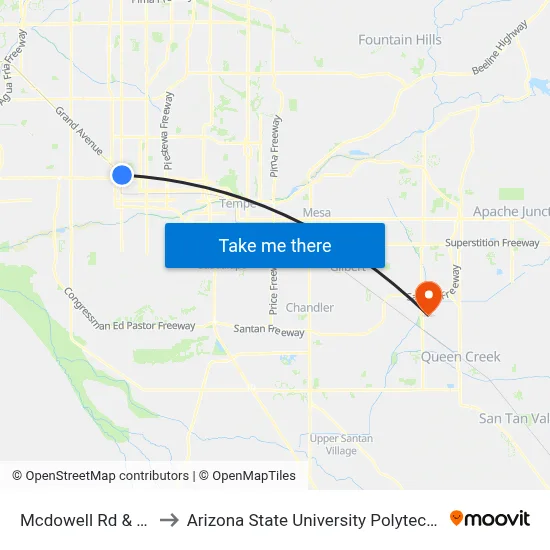 Mcdowell Rd & 19th Av to Arizona State University Polytechnic campus map