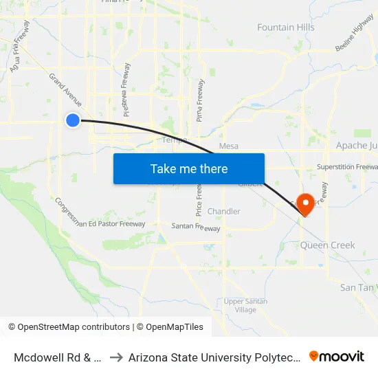 Mcdowell Rd & 39th Av to Arizona State University Polytechnic campus map