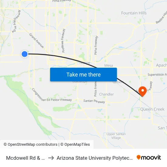 Mcdowell Rd & 71st Av to Arizona State University Polytechnic campus map