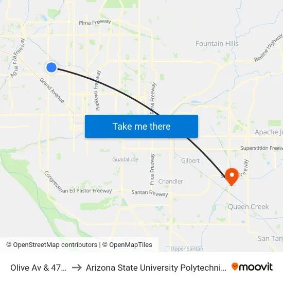 Olive Av & 47th Av to Arizona State University Polytechnic campus map