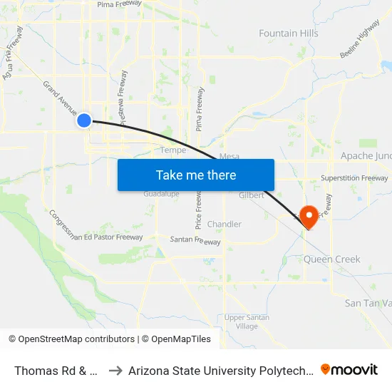 Thomas Rd & 24th Dr to Arizona State University Polytechnic campus map