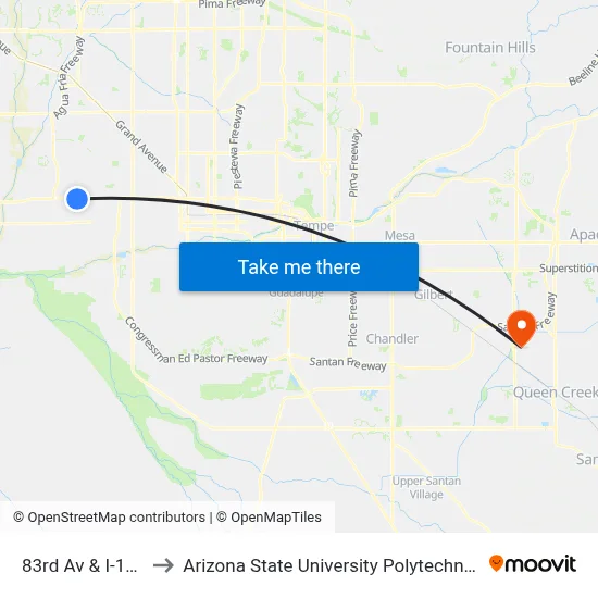 83rd Av & I-10 Fwy to Arizona State University Polytechnic campus map